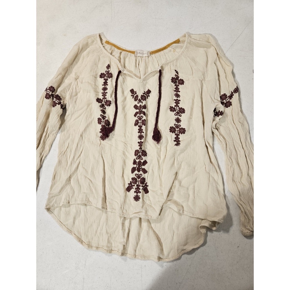 Altar'd State Blouse Medium thin Long Sleeve Beige/Maroon Casual Dressy flowy(70